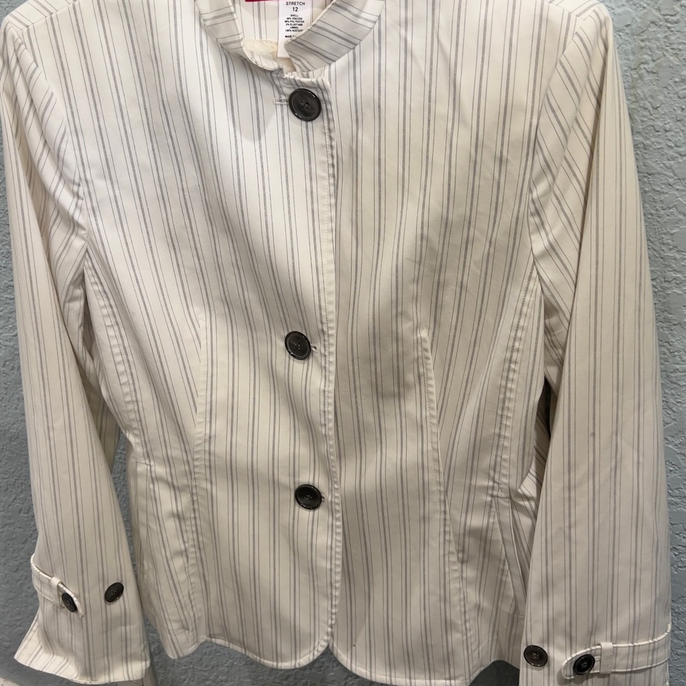 Anne Klein White Jacket with Gray Pinstripes